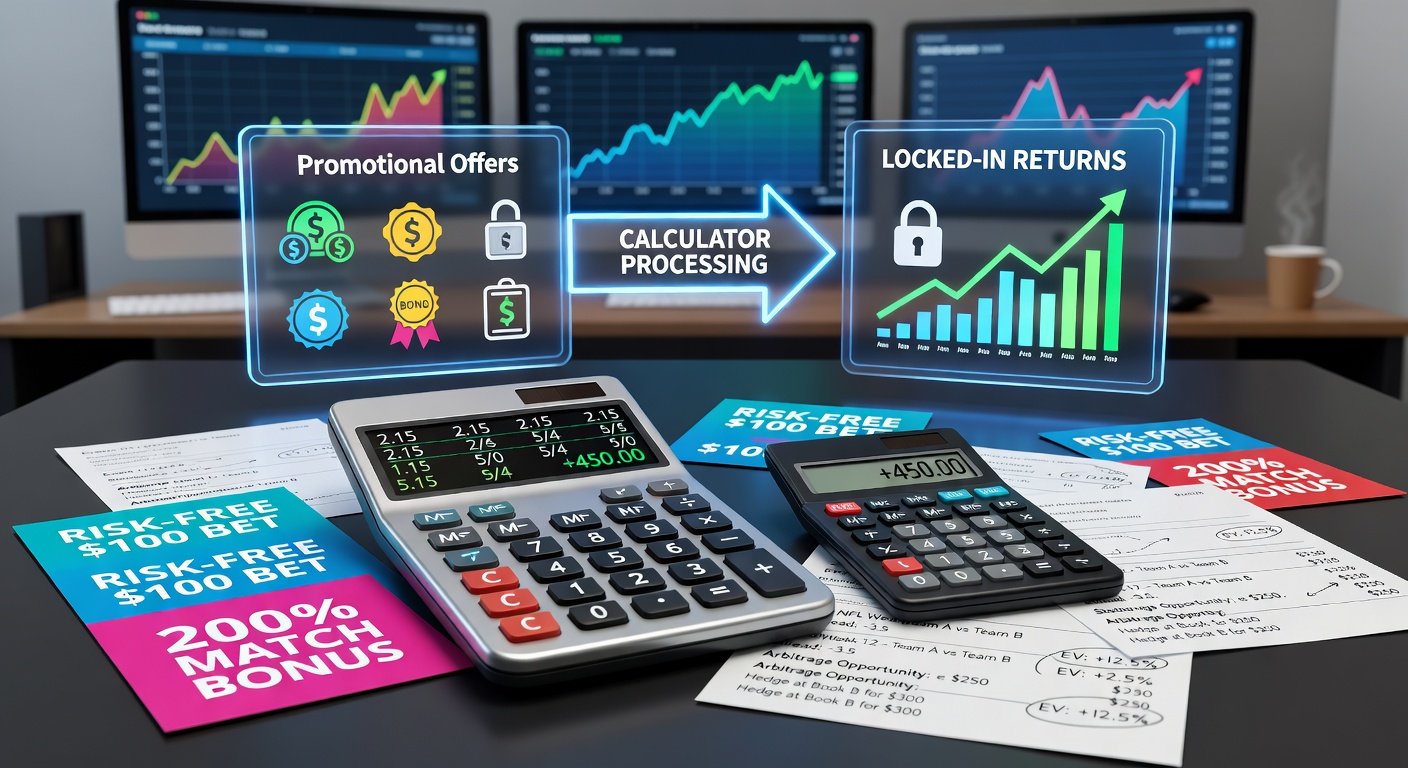 Detailed view of matched betting calculator outputs showing profit guarantees and stake breakdowns across bookmakers