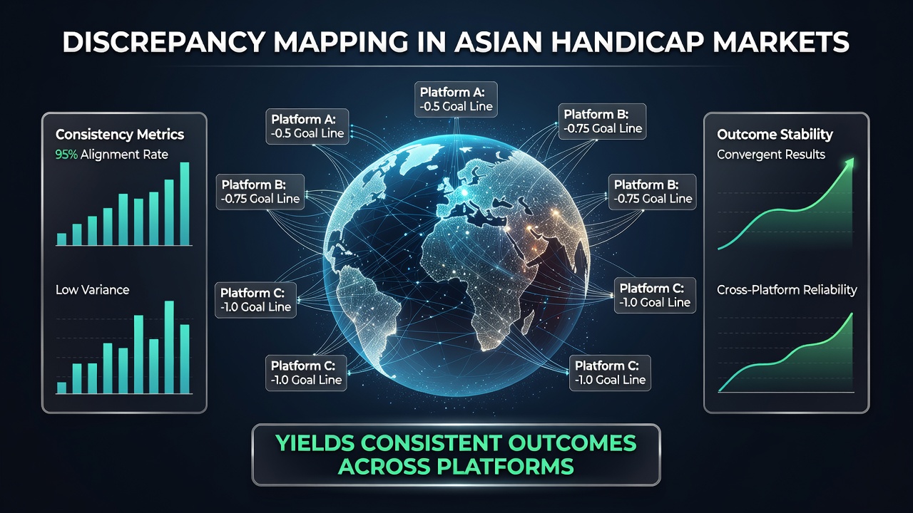 Screenshot of discrepancy mapping dashboard displaying Asian handicap lines and probability clusters from multiple global bookmakers
